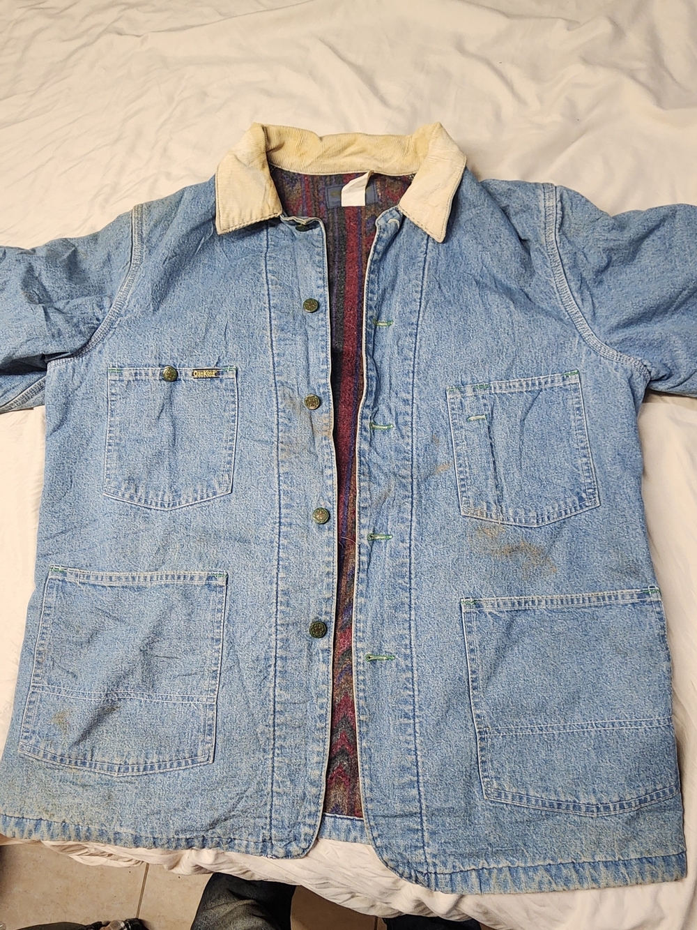 Vintage OshKosh B'gosh Light Blue Denim Jacket with Cream Collar